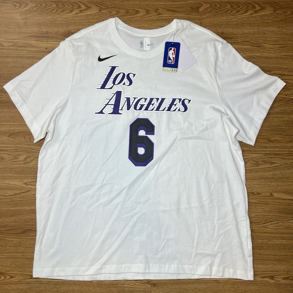 Los Angeles Lakers #6 James Nike Tee Swoosh T-Shirt Men's White NBA 2XL